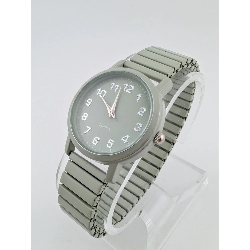 Accutime Watch Women 32mm Case Easy Read Dial Light Green Stretch Band- Working